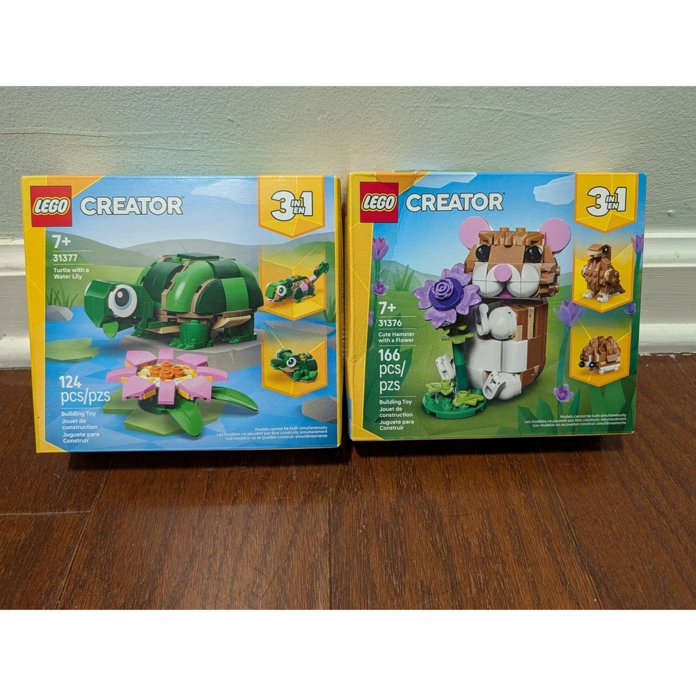 LEGO Creator 3 in 1 Bundle 31376 Hamster & 31377 Turtle Animals Building Set NIB
